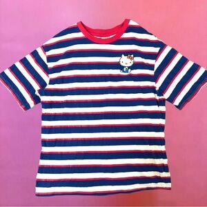 Hello Kitty Striped Red, Blue, White T-Shirt - Size Medium